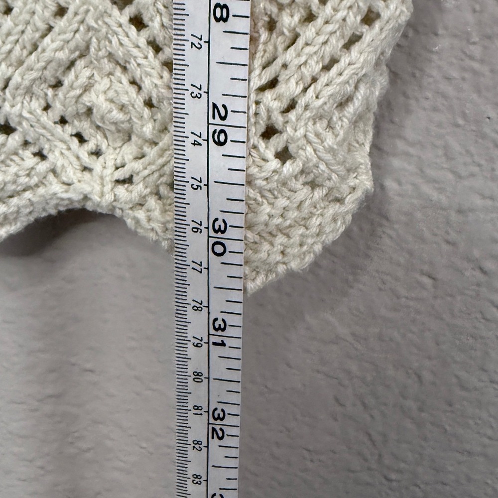 Vintage Womens Medium Pointelle Knit Cotton Cardigan Cottage Fairy Boho Festival - Picture 8 of 9